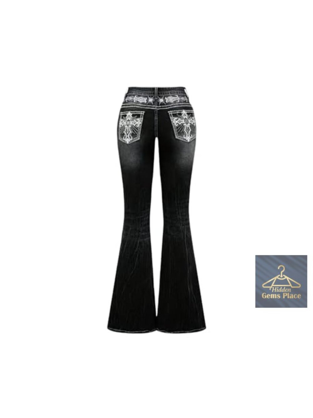 Women's Flared Bell Bottom Jeans Embroidered High Waist Stretchy Y2K Denim Pants